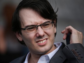 Martin Shkreli, former chief executive officer of Turing Pharmaceuticals AG, exits federal court in New York on June 29, 2017. He has been convicted of securities fraud and federal prosecutors say he should forced to forfeit $7.4 million.