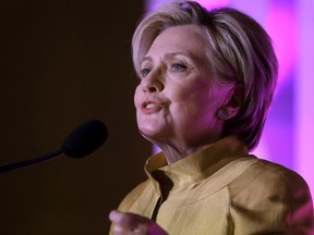 Former Secretary of State Hillary Clinton speaks during a fundraising event for Big Sister Association of Greater Boston, Tuesday, Dec. 5, 2017, in Boston. Clinton was presented with the organization's Believe in Girls award during the event.