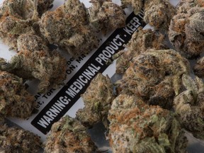 Medical marijuana is shown with its packaging label in Toronto, Nov. 5, 2017.