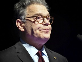 Outgoing U.S. Sen. Al Franken acknowledges the applause of friends and supporters as he finished speaking, as his eight years in the Senate are set to come to an end soon, Thursday, Dec. 28, 2017, in Minneapolis. Franken says he may be leaving office, but he's not giving up his voice. Franken announced his plans to resign earlier this month amid a string of sexual misconduct allegations. He'll officially step down on Tuesday, Jan. 2.