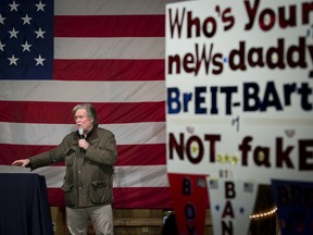 Steve Bannon, chairman of Breitbart News Network LLC, speaks during a campaign rally for Roy Moore, Republican candidate for U.S. Senate from Alabama, not pictured, in Fairhope, Alabama, U.S., on Tuesday, Dec. 5, 2017.