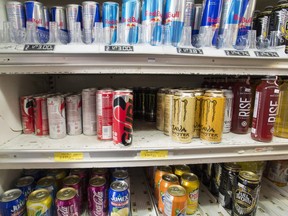 Sugary drinks are seen at a store Wednesday, December 13, 2017 in Montreal. The city is moving to ban sugary drink sales from all of its municipal buildings.