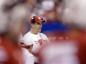 Wisconsin head coach Paul Chryst watches the second half of the Big Ten championship NCAA college football game against Ohio State, Saturday, Dec. 2, 2017, in Indianapolis.
