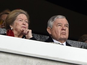 Carolina Panthers owner Jerry Richardson watches the action during the first half of an NFL football game between the Carolina Panthers and the Green Bay Packers in Charlotte, N.C., Sunday, Dec. 17, 2017. The Carolina Panthers have announced that owner Jerry Richardson is selling the NFL franchise amid an investigation by the league into allegations of sexual and racist misconduct by Richardson in the workplace.