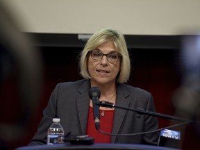 Mecklenburg County Manager Dena Diorio speaks at a news conference at the Government Center about the hacking of Mecklenburg County's servers in Charlotte, N.C., Wednesday, Dec. 6, 2017. A $25,000 ransom in bit coin was being sought for the files being held. County officials said late this afternoon they are not paying the ransom.