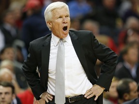 Davidson head coach Bob McKillop reacts while facing North Carolina during the first half of an NCAA college basketball game in Charlotte, N.C., Friday, Dec. 1, 2017.