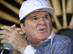 FILE - In this Dec. 15, 2015, file photo, former baseball player and manager Pete Rose speaks at a news conference in Las Vegas. A defamation lawsuit filed by Pete Rose last year against the lawyer who got him kicked out of baseball has been dismissed. Federal court documents show Rose's suit against John Dowd was dismissed Friday, Dec. 15, 2017.
