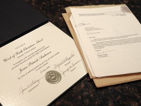 In this Nov. 16, 2017 photo, Jamey Anderson's high school transcript and diploma from the Word of Faith Christian School is displayed during an interview in Charlotte, N.C. Anderson walked away from Word of Faith when he was 18, leaving behind the only life he had ever known. He wanted "freedom," even though he wasn't quite sure what that meant. He still struggles to adjust.
