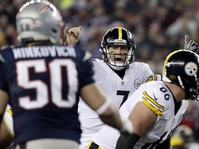 FILE - In this Jan. 22, 2017, file photo, Pittsburgh Steelers quarterback Ben Roethlisberger (7) calls a play at the line of scrimmage during the second half of the AFC championship NFL football game against the New England Patriots in Foxborough, Mass. The Steelers can finally talk about the Patriots. More than 10 months after a blowout loss to New England in the AFC championship game, the Steelers believe they're better equipped to handle the Super Bowl champions this time around.