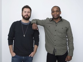 In this Nov. 27, 2017 photo, actors James Roday, left, and Dule Hill pose for a portrait in New York to promote their TV film, "Psych: The Movie," debuting Thursday on USA.