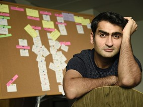 In this Nov. 21, 2017 photo, actor-comedian Kumail Nanjiani, co-writer and star of the film "The Big Sick," poses for a portrait in front of a billboard of script notecards at his home in Los Angeles. Nanjiani was named as one of 2017's breakthrough entertainers by the Associated Press.