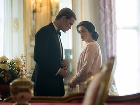 In this image released by Netflix, Claire Foy, right, and Matt Smith in a scene from "The Crown," premiering its second season on Friday,