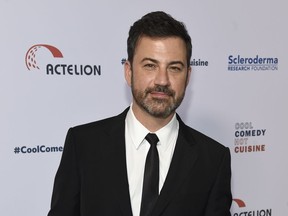 FILE - In this June 16, 2017, file photo, Jimmy Kimmel attends the 30th annual Scleroderma Foundation Benefit at the Beverly Wilshire hotel in Beverly Hills, Calif. Kimmel held his baby son as he returned to his late-night son from a week off for the boy's heart surgery. He was crying from the first moment of his monologue Monday night, Dec. 11, as he pleaded with Congress to restore and improve children's health coverage, a cause he has championed since son Billy was born with a heart defect in April.