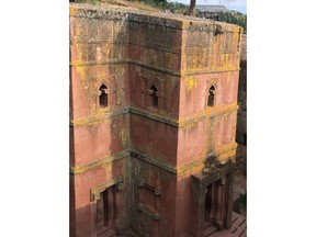 This Oct. 16, 2017 photo shows one of the 12th century churches carved from stone in Lalibela, Ethiopia. The architectural marvels are one of the country's most magical attractions, miracles of engineering built 8,000 feet above sea level, each carved in one piece directly from soft volcanic rock.