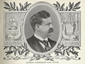 In this 1899 photo provided by the New York Public Library Digital Collections, New York City Mayor Robert Anderson Van Wyck is shown. Van Wyck, who was elected to office in 1897, shares an ancestor with the current New York City Mayor, Bill de Blasio. According to genealogy company MyHeritage, the two mayors are 11th cousins five times removed. (New York Public Library Digital Collections via AP)