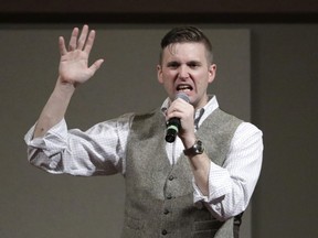 FILE - In this Dec. 6, 2016, file photo, Richard Spencer speaks at the Texas A&M University campus in College Station, Texas.  Michigan attorney Kyle Bristow says Tuesday, Dec. 5, 2017 that white nationalist Spencer's planned appearance at the University of Cincinnati has been scheduled for next March 14. The University of Cincinnati trustees in October condemned hate while defending a decision to allow Spencer to speak on campus.