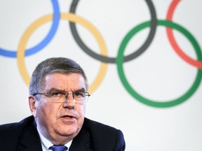 IOC President Thomas Bach speaks at a news conference announcing Russia's banishment from the Pyeongchang Olympics in Lausanne, Switzerland, on Dec. 5.