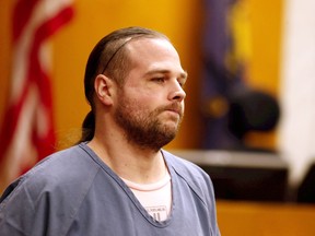 In this Mov. 15, 2017, photo, MAX stabbing suspect Jeremy Christian appears in court in Portland, Ore., for a bail hearing. Christian, charged in the stabbing deaths of two commuters on a Portland light-rail train, told a psychologist hired by his defense team that he was on "autopilot" during the attack.