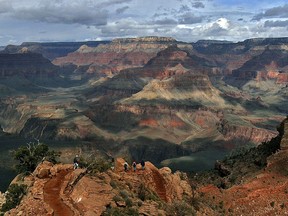 FILE - This Feb. 22, 2005, file photo shows the North Rim of Grand Canyon in Arizona. A federal appeals court ruling keeps in place an Obama administration ban on new hard-rock mining claims around the Grand Canyon.