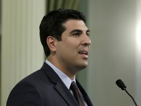 FILE - In this May 15, 2017 file photo, assemblyman Matt Dababneh, D-Encino speaks at the Capitol in Sacramento, Calif. Dababneh is resigning after a lobbyist alleged he sexually assaulted her in a bathroom. The Los Angeles Democrat says in his resignation letter Friday, Dec. 8, 2017, that the allegation is not true but he no longer believes he can effectively serve his district.