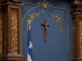 A crucifix hangs in the Quebec legislature, September 18, 2013, in Quebec City.