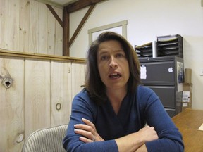 Carina Driscoll, the step-daughter of U.S. Sen. Bernie Sanders, talks about running for mayor of Burlington from her office at Vermont Woodworking School, which she founded, in Fairfax, Vt., Driscoll, a former city council member and ex-state legislator, announced Monday, Dec. 4, 2017, that she's running as an independent.