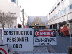 This Wednesday, Dec. 13, 2017 photo shows what remains of the entrance way at the former Trump Taj Mahal casino in Atlantic City, N.J.  Hard Rock Hotel & Casino, which is converting the casino into its own branded resort next summer, is training 15 young Atlantic City residents for construction jobs on the project.