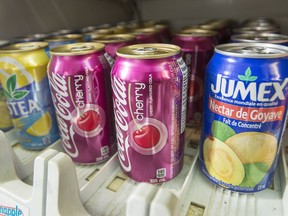 Sugary drinks are seen at a store Wednesday, December 13, 2017 in Montreal. The city is moving to ban sugary drink sales from all of its municipal buildings.