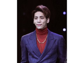 FILE - In this Oct. 4, 2016, file photo, Kim Jong-hyun, a member of South Korean K-pop group SHINee, poses for the media before a showcase for the group's album "1 of 1" in Seoul, South Korea. Kim Jong-hyun, better known by the stage name Jonghyun, was found unconscious at a residence hotel in Seoul and was pronounced dead later at a nearby hospital, Seoul police said Monday Dec. 18, 2017.