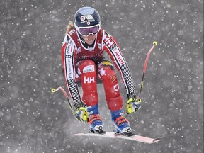 Marie-Michele Gagnon of Canada skis down the course during the first women's World Cup downhill training run in Lake Louise, Alta., on Tuesday, Nov. 28, 2017.