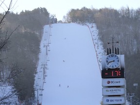 In this Dec. 12, 2017 photo, a thermometer shows the current outdoor temperature reaching -17 C in the morning at Yongpyong Resort in Pyeongchang, South Korea