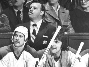 Former Canadiens coach Scotty Bowman, behind the bench with with Bill Nyrop, left, and Serge Savard, recalled that during the 1976-77 season — when the Canadiens posted an incredible 60-8-12 record and won the Stanley Cup — he hardly ever held a morning skate and if he did it was usually on the road, just to get the players out of bed. Bowman won a record nine Stanley Cups, including five with the Canadiens.