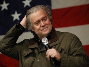 Steve Bannon speaks before introducing Republican Senatorial candidate Roy Moore during a campaign event at Oak Hollow Farm on December 5, 2017 in Fairhope, Alabama.