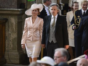 Princess Martha Louise, left, of Norway and her then-husband Ari Behn arrive for the christening of Princess Estelle, first born daughter of Crown Princess Victoria and Prince Daniel of Sweden, held at the Royal Chapel in Stockholm Tuesday,  May 22, 2012.