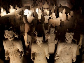 Replicas of Xian Warriors are on display at the Terracotta Army exhibition in Madrid, Spain. in 2013