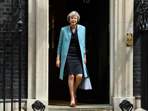 Theresa May leaves 10 Downing Street in June 2016, when she was British Home Secretary.