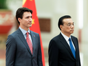 Prime Minister Justin Trudeau with Chinese Premier Li Keqiang at a welcoming ceremony inside the Great Hall of the People on Dec. 4, 2017 in Beijing.