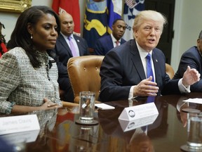 In this Feb. 1, 2017, file photo, President Donald Trump speaks during a meeting on African American History Month in the Roosevelt Room of the White House in Washington.