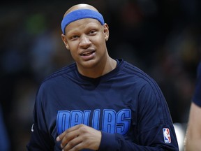 FILE - In this March 28, 2016, file photo, Dallas Mavericks forward Charlie Villanueva is shown in the first half of an NBA basketball game in Denver. The former NBA player has taken to Twitter to complain that a toilet was among the items stolen from his Dallas home during a burglary.