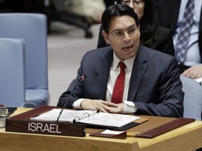 Israel's U.N. Ambassador Danny Dannon speaks in the Security Council at United Nations headquarters, Friday, Dec. 8, 2017.