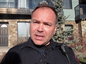 Calgary Police Acting Staff Sergeant Rob Anderson speaks to reporters on December 8, 2017 following a standoff with a sexual assault suspect. Calgary sex crime investigators are attempting to sort out an alleged sexual assault of two women who called 911 early this morning after fleeing a townhouse. Davidson says the call came around 5:30 a.m. after the two women fled the home in southwest Calgary.