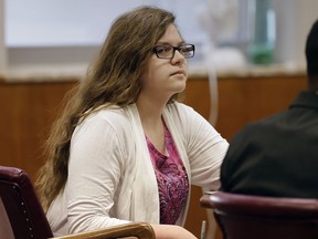 FILE - In this Sept. 13, 2017 file photo, Anissa Weier, listens as former teachers testify during her trial in Waukesha County Court, in Waukesha, Wis. One of the two Wisconsin girls accused of stabbing a classmate, Payton Leuter, in 2014 to gain the favor of a horror character named Slender Man will soon learn how long she will spend in a mental health facility. A judge in Waukesha County Circuit Court on Thursday, Dec. 21, 2017, is expected to send 16-year-old Weier to a facility for at least three years after she was previously found not guilty by reason of mental disease or defect.