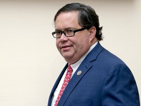 Rep. Blake Farenthold, R-Texas, arrives for a House Committee on the Judiciary oversight hearing on Capitol Hill, Wednesday, Dec. 13, 2017, in Washington.  Two Republicans say that Texas GOP Rep. Blake Farenthold won't seek re-election next year. The lawmaker is under pressure from sexual misconduct allegations that surfaced three years ago but have come under renewed focus.