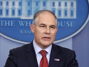 FILE - In this June 2, 2017 file photo, Environmental Protection Agency administrator Scott Pruitt speaks in the Brady Press Briefing Room of the White House in Washington. The head of the Environmental Protection Agency used public money to have his office swept for hidden listening devices and bought sophisticated biometric locks for additional security.