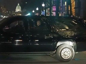 FILE - In this March 25, 2017, file photo, President Donald Trump and his motorcade turns onto Pennsylvania Avenue as he returns to the White House after dinner at the Trump International Hotel in Washington. He's been in Washington for almost a year. Yet in all that time, Trump has yet to enjoy a single nonworking meal at a restaurant that doesn't pay him rent. He hasn't taken in a performance at the Kennedy Center; hasn't been to a Nationals game; hasn't toured the sites.