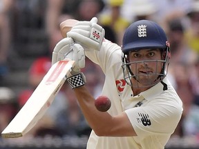 England's Alastair Cook bats against Australia during the third day of their Ashes cricket test match in Melbourne, Australia, Thursday, Dec. 28, 2017.