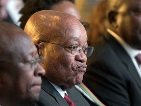 FILE -- In this Saturday, Aug. 6, 2016 file photo, South African President Jacob Zuma, attends the declaration announcement of the municipal elections in Pretoria, South Africa. As the African National Congress meets this weekend to choose a successor to scandal-ridden Zuma, the race between his deputy and ex-wife threatens to split Nelson Mandela's legacy.