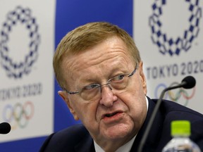 International Olympic Committee (IOC) Vice President John Coates speaks during a joint press conference with Tokyo 2020 Olympics President Yoshiro Mori in Tokyo, Wednesday, Dec. 13, 2017.