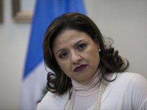 Guatemala's Foreign Minister Sandra Jovel listens questions during a news conference in Guatemala City, Tuesday, Dec. 26, 2017. Guatemala's president announced on Christmas Eve that the Central American country will move its embassy in Israel to Jerusalem, becoming the first nation to follow the lead of U.S. President Donald Trump in ordering the change.