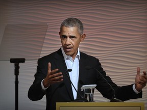 Former U.S. President Barack Obama speaks during a leadership summit in New Delhi, India, Friday, Dec. 1, 2017. Obama was one of the keynote speakers at the event organized by the Hindustan Times newspaper.(AP Photo/Manish Swarup)